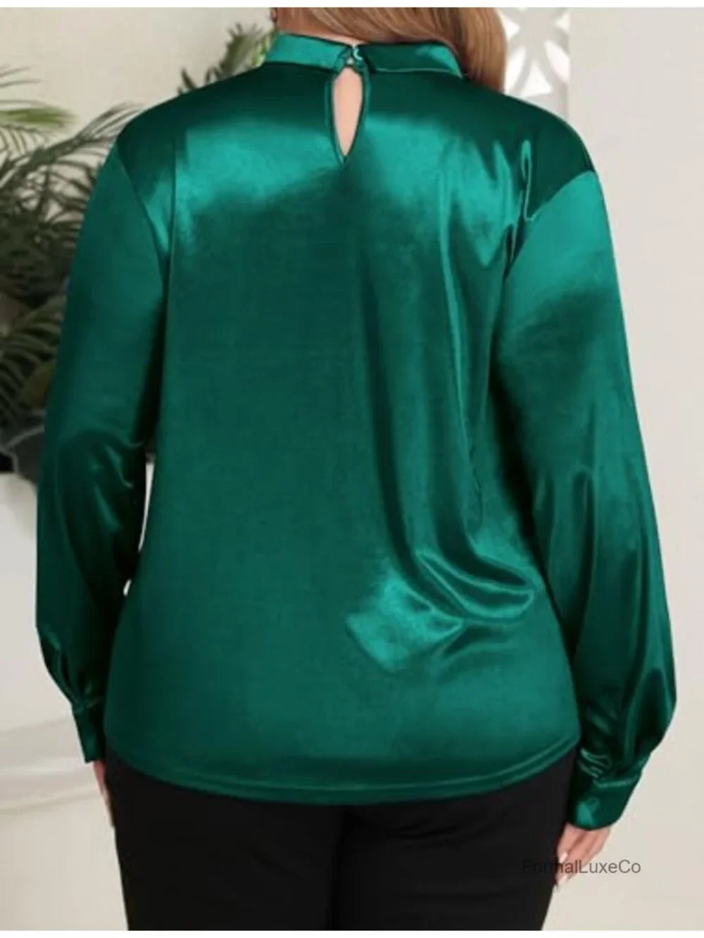 Plus Size Satin Business Casual Blouse Long Sleeve Twist Mock Neck Office Top